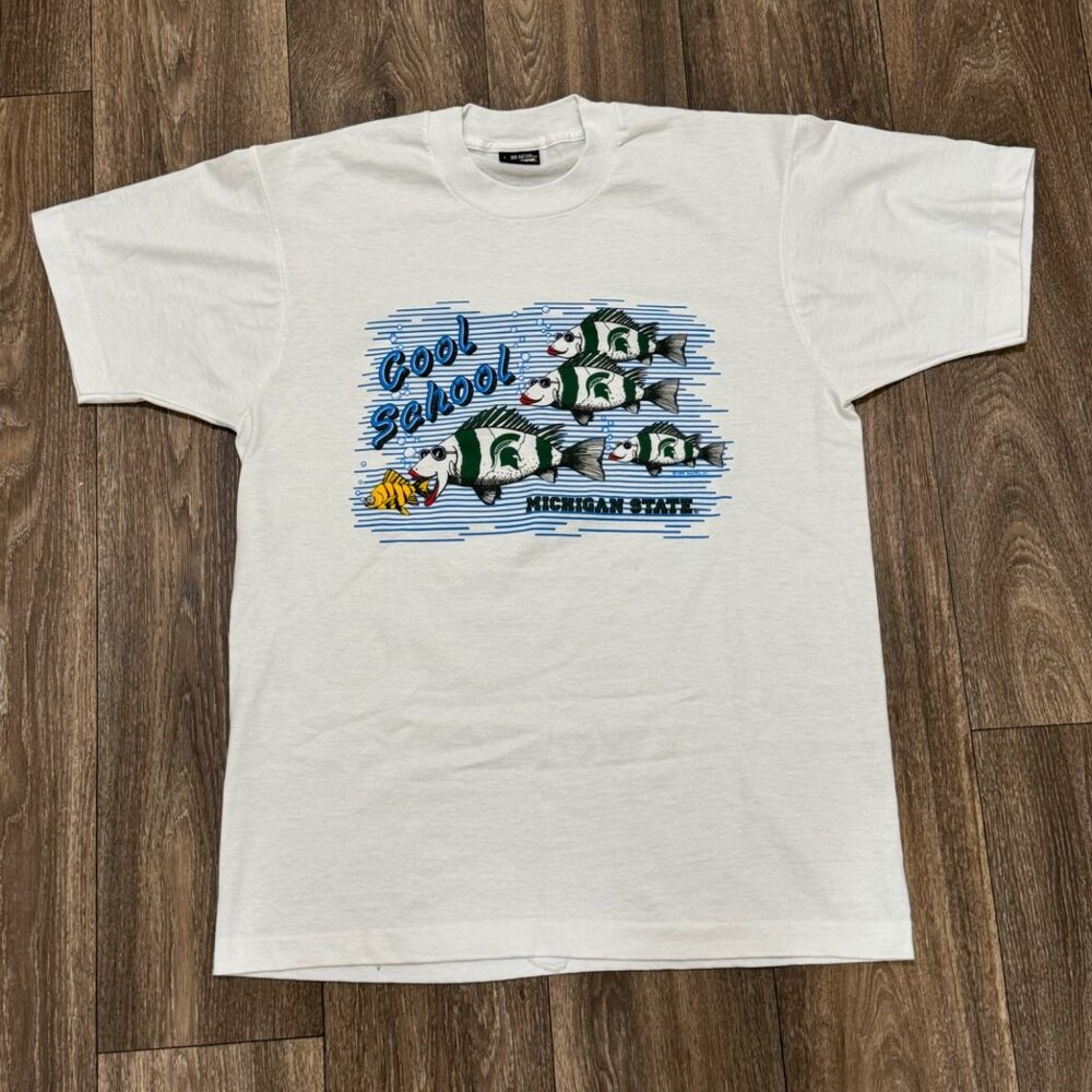 VTG Michigan State Spartans Shirt Men’s L White Cool School 80s Screen Stars USA